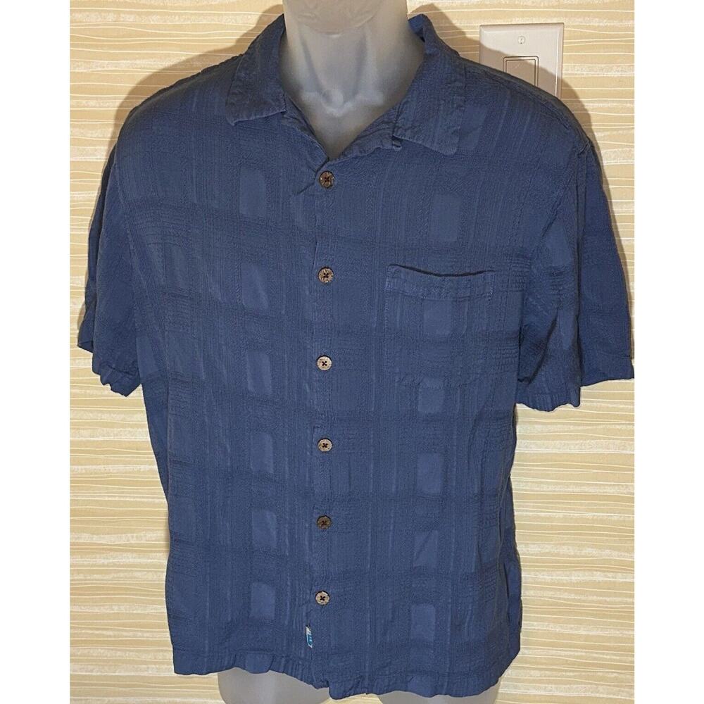 Caribbean Men's Blue Woven Short Sleeve Hawaiian Shirt XL 0597